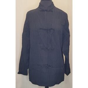 🖤 Eileen Fisher Black Mandarin Collar Quilted Jacket Size M Viscose/Wool